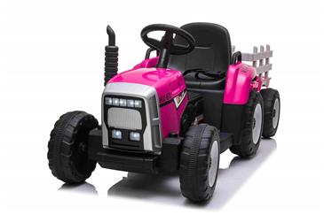 EL Traktor med anhænger Pink 12V m/2.4G, Kunstlædersæde, Gummihjul-8