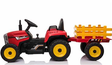 EL Traktor med anhænger Rød 12V m/2.4G, Lædersæde, Gummihjul-2