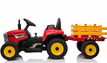 EL Traktor med anhænger Rød 12V m/2.4G, Kunstlædersæde, Gummihjul-2