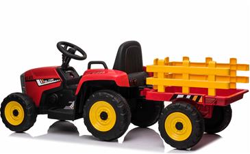 EL Traktor med anhænger Rød 12V m/2.4G, Lædersæde, Gummihjul-3
