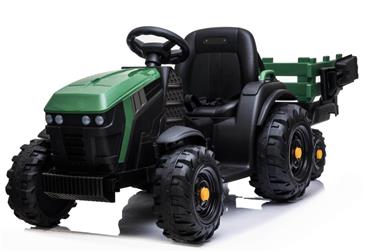 EL Traktor med anhænger til Børn 12V m/2.4G, Lædersæde, Gummihjul