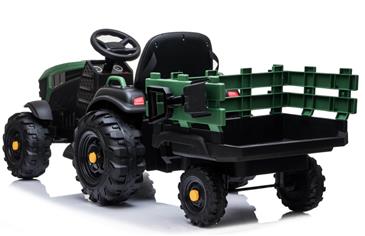 EL Traktor med anhænger til Børn 12V m/2.4G, Lædersæde, Gummihjul-3