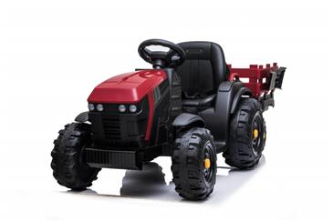EL Traktor med anhænger til Børn 12V m/2.4G, Lædersæde, Gummihjul - Rød-11