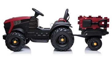 EL Traktor med anhænger til Børn 12V m/2.4G, Lædersæde, Gummihjul - Rød-2