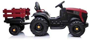 EL Traktor med anhænger til Børn 12V m/2.4G, Lædersæde, Gummihjul - Rød-6