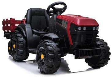 EL Traktor med anhænger til Børn 12V m/2.4G, Lædersæde, Gummihjul - Rød-7