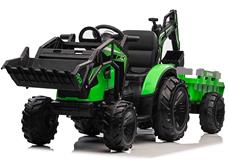 EL Traktor med  Frontskovl + Gravekran + Trailer til Børn 21,6V Grøn