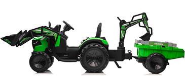 EL Traktor med  Frontskovl + Gravekran + Trailer til Børn 21,6V Grøn-2
