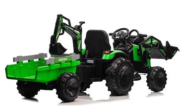 EL Traktor med  Frontskovl + Gravekran + Trailer til Børn 21,6V Grøn-3