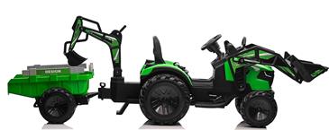 EL Traktor med  Frontskovl + Gravekran + Trailer til Børn 21,6V Grøn-4