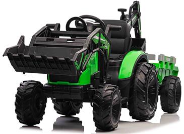 EL Traktor med  Frontskovl + Gravekran + Trailer til Børn 21,6V Grøn-6