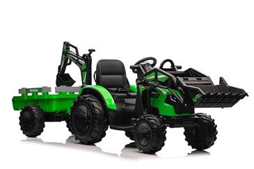 EL Traktor med  Frontskovl + Gravekran + Trailer til Børn 21,6V Grøn-7