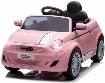  Fiat 500e Elbil til børn 12V m/Lædersæde, Gummihjul, 2.4G remote Pink