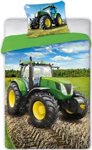 Grøn  traktor Sengetøj 140x200 cm - 100 procent bomuld