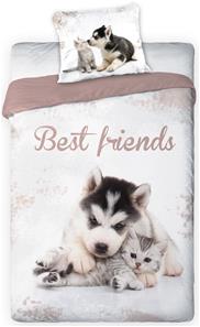 Hund og kat ''Best Friends'' Sengetøj 140x200 cm - 100 procent bomuld