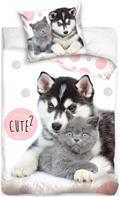 Hundehvalp og Kattekilling ''Cute'' Sengetøj 140 x 200, 100 procent bomuld