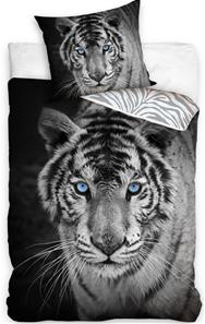 Hvid Tiger Sengetøj 140 x 200, 100 procent bomuld