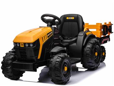 JCB EL Traktor med anhænger til Børn  m/Lædersæde, Gummihjul