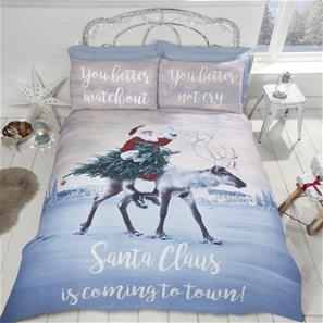 Julemanden ''Santa's Coming to Town'' sengetøj til dobbeltdyne, 220x230cm