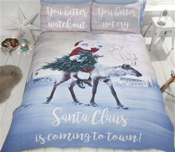 Julemanden ''Santa's Coming to Town'' sengetøj 135cm x 200cm