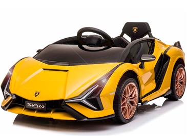 Lamborghini Sian elbil til børn 12v m/4xmotor, Gummihjul, 2.4G, lædersæde
