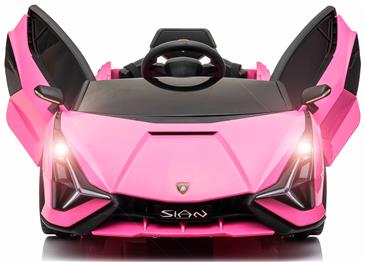 Lamborghini Sian elbil til børn 12v m/4xmotor, Gummihjul, lædersæde Pink