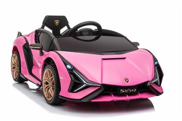 Lamborghini Sian elbil til børn 12v m/4xmotor, Gummihjul, lædersæde Pink-12