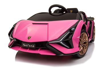 Lamborghini Sian elbil til børn 12v m/4xmotor, Gummihjul, lædersæde Pink-2