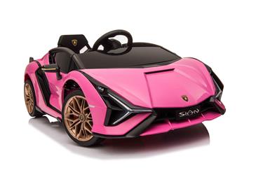 Lamborghini Sian elbil til børn 12v m/4xmotor, Gummihjul, lædersæde Pink-3