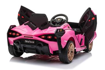 Lamborghini Sian elbil til børn 12v m/4xmotor, Gummihjul, lædersæde Pink-4