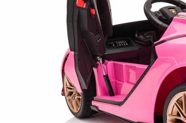 Lamborghini Sian elbil til børn 12v m/4xmotor, Gummihjul, lædersæde Pink-8