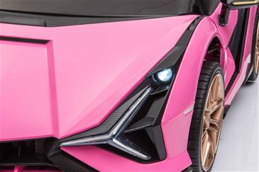 Lamborghini Sian elbil til børn 12v m/4xmotor, Gummihjul, lædersæde Pink-9