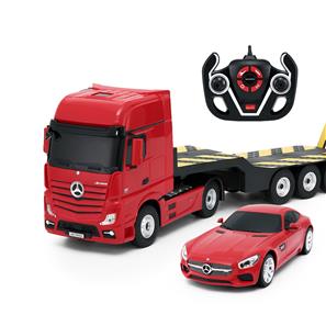 Mercedes-Benz Actros Fjernstyret Lastbil + Mercedes AMG GT Bil 2.4G Rød-5