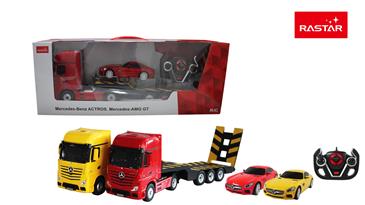 Mercedes-Benz Actros Fjernstyret Lastbil + Mercedes AMG GT Bil 2.4G Rød-7