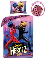 Miraculous Ladybug ''Super Heroez Team'' Sengetøj inkl. rygsæk, 100 bomuld