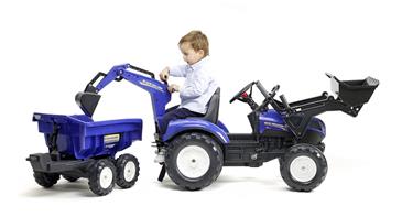  NEW HOLLAND T8 traktor til børn m/Frontskovl + Gravekran + Maxi Anhænger-4