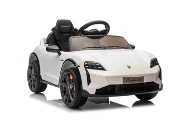 Porsche Taycan Turbo S Elbil Til børn 10,8V m/Gummihjul, Lædersæde Hvid-10