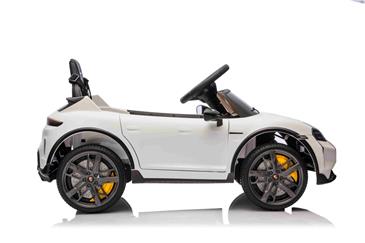 Porsche Taycan Turbo S Elbil Til børn 10,8V m/Gummihjul, Lædersæde Hvid-11