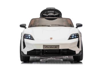 Porsche Taycan Turbo S Elbil Til børn 10,8V m/Gummihjul, Lædersæde Hvid-12