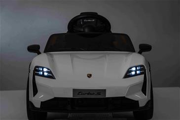 Porsche Taycan Turbo S Elbil Til børn 10,8V m/Gummihjul, Lædersæde Hvid-4