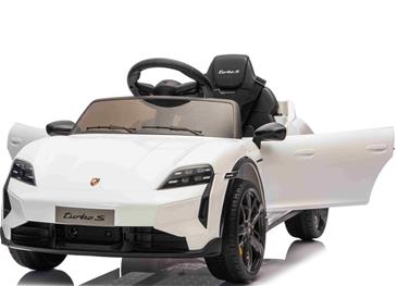 Porsche Taycan Turbo S Elbil Til børn 10,8V m/Gummihjul, Lædersæde Hvid-5