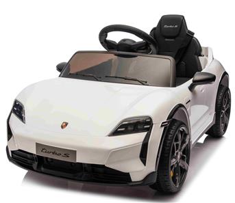 Porsche Taycan Turbo S Elbil Til børn 10,8V m/Gummihjul, Lædersæde Hvid-6