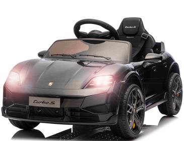 Porsche Taycan Turbo S Elbil Til børn 10,8V m/Gummihjul, Lædersæde sort