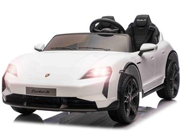 Porsche Taycan Turbo S Elbil Til børn 21,6V m/Gummihjul, Lædersæde Hvid