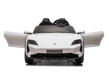 Porsche Taycan Turbo S Elbil Til børn 21,6V m/Gummihjul, Lædersæde Hvid-10