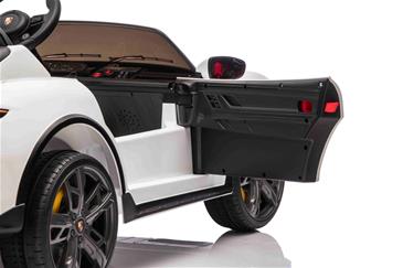 Porsche Taycan Turbo S Elbil Til børn 21,6V m/Gummihjul, Lædersæde Hvid-11