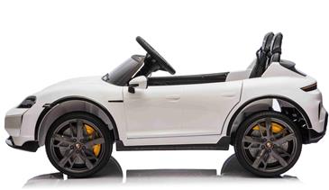 Porsche Taycan Turbo S Elbil Til børn 21,6V m/Gummihjul, Lædersæde Hvid-2