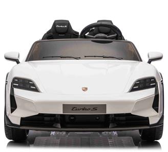 Porsche Taycan Turbo S Elbil Til børn 21,6V m/Gummihjul, Lædersæde Hvid-3