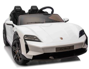 Porsche Taycan Turbo S Elbil Til børn 21,6V m/Gummihjul, Lædersæde Hvid-4
