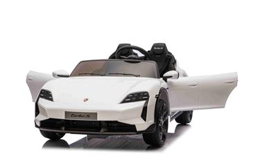 Porsche Taycan Turbo S Elbil Til børn 21,6V m/Gummihjul, Lædersæde Hvid-9